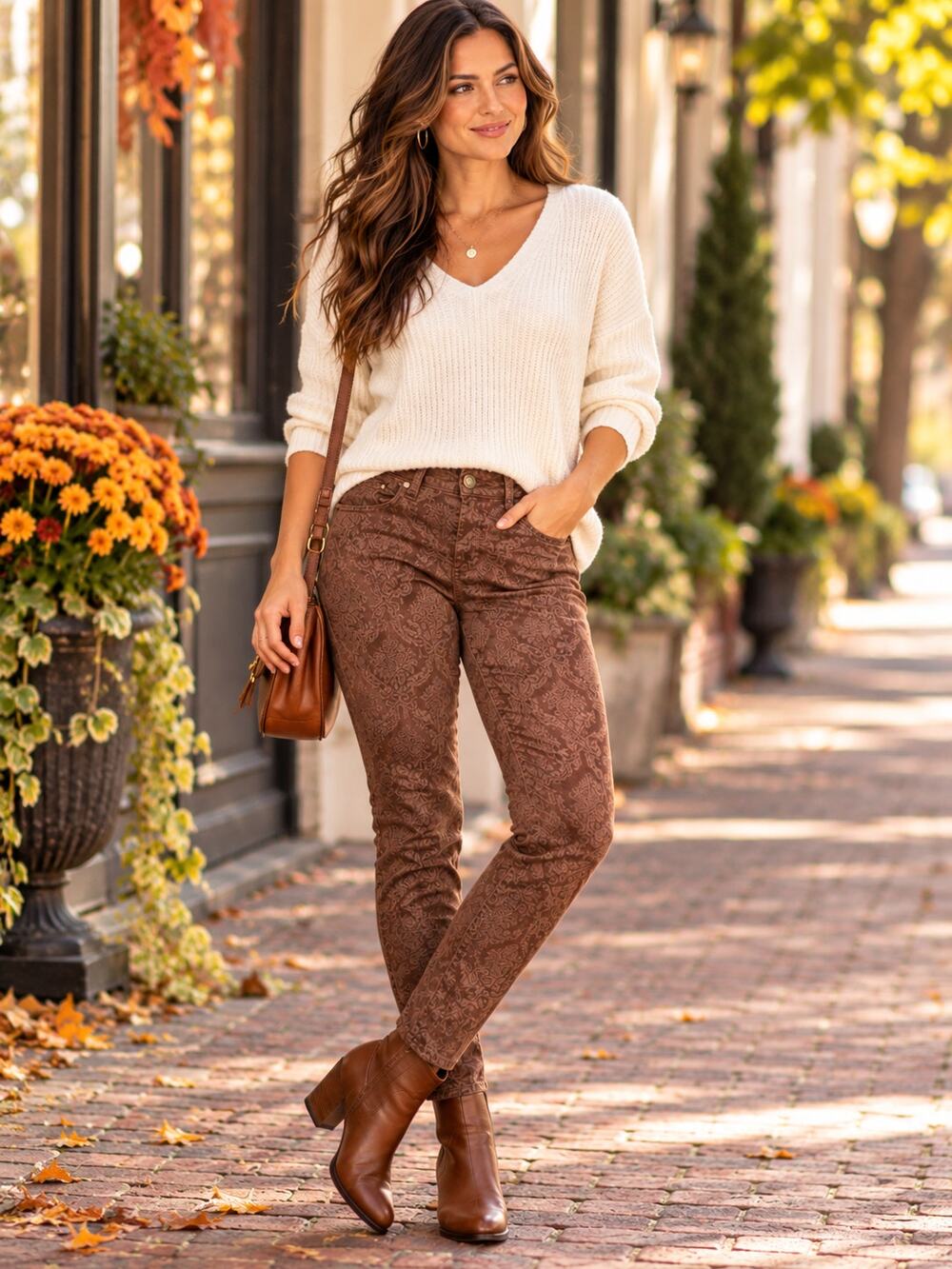 Vintage America Brown Damask Skinny Jeans Size 12/31  Boho Artistic Boutique